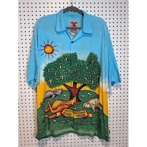 Vintage | 90s Mambo Loud Shirt XL Australian Beer Tree‎ Rayon Reg Mombassa Blue